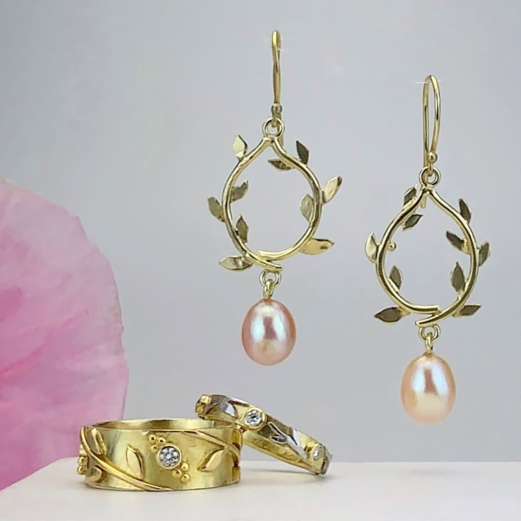 Lia Gormley Gold Pearl Earring and Rings