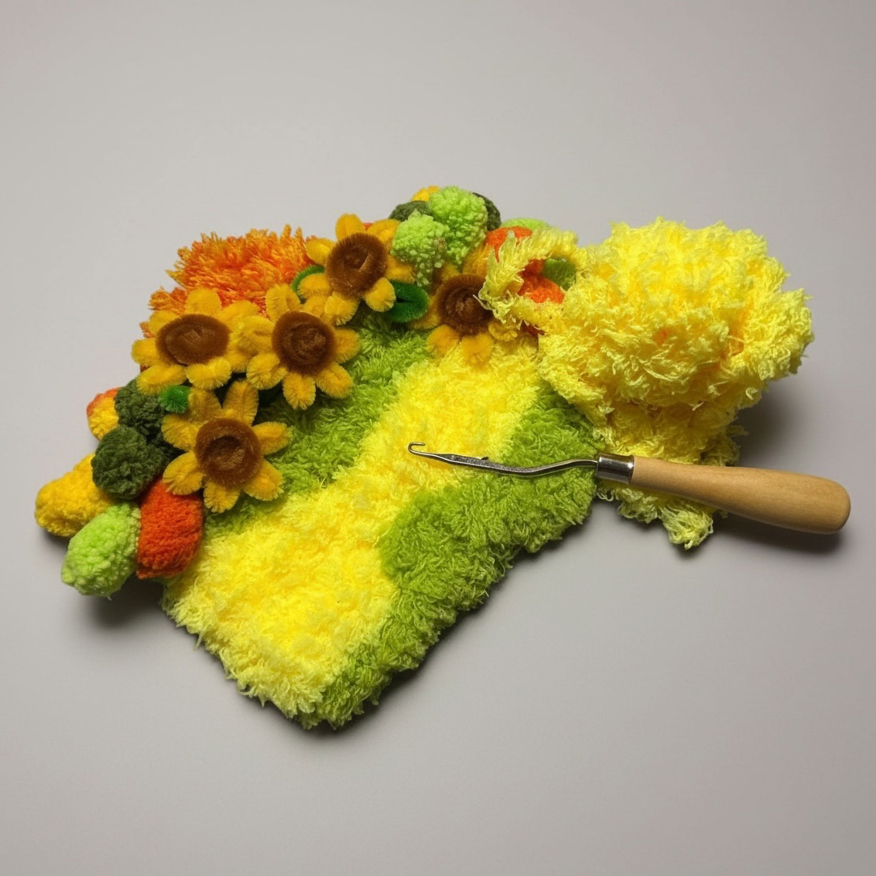 Latch Hook Sunflower Mug Rug by Tif Farmakis-Day