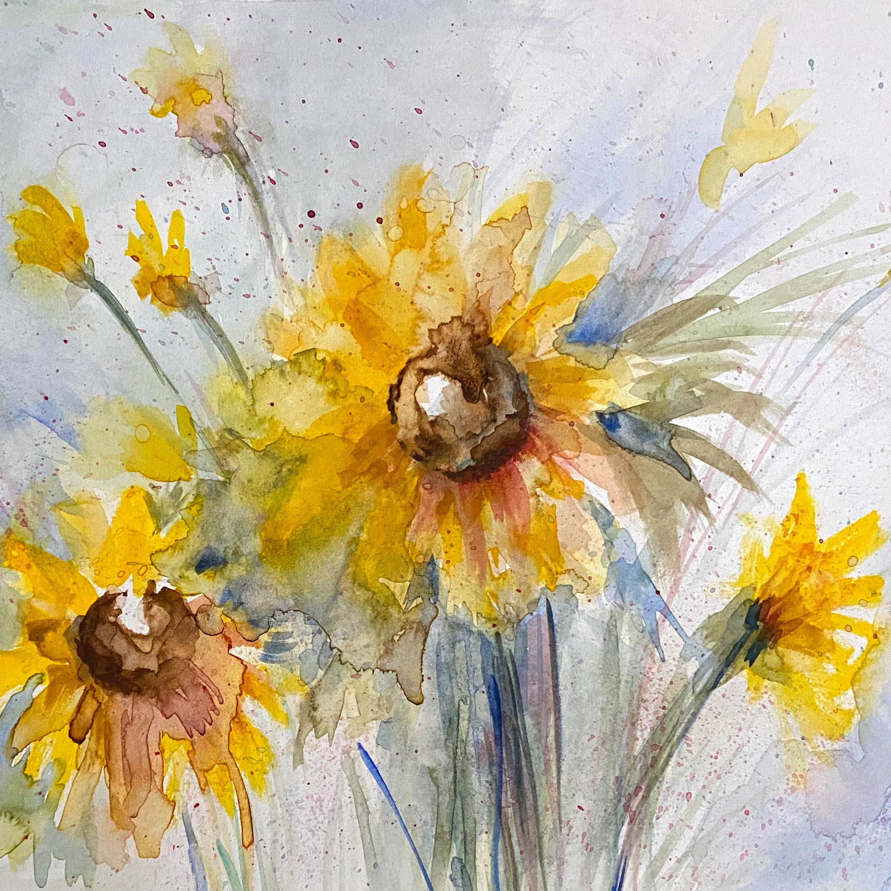 Sunflowers in Watercolor by Tif Farmakis Day of Tif Does Art