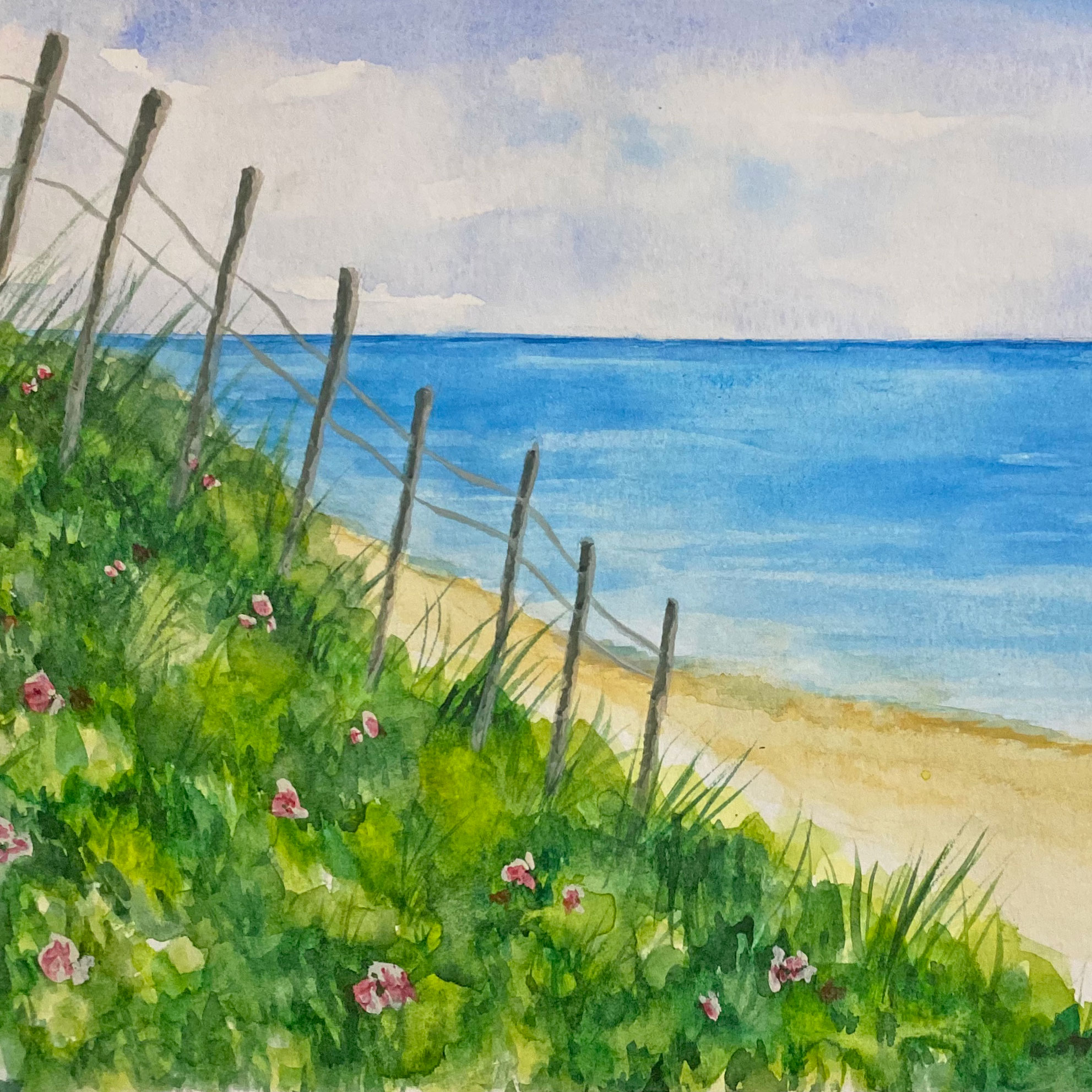 Beach Scene in Watercolor by Tif Farmakis Day of Tif Does Art