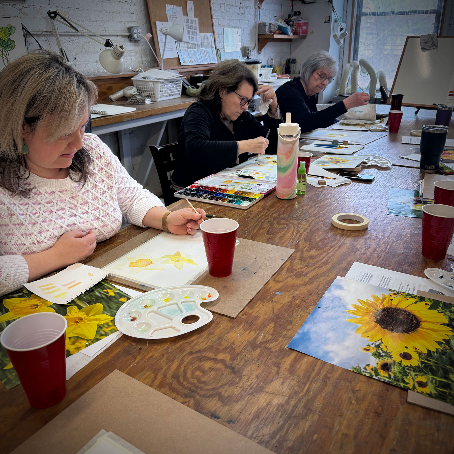 Watercolor Class at EFC Painting Sunflowers